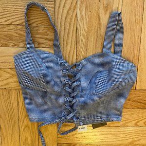 LF gingham lace up crop top